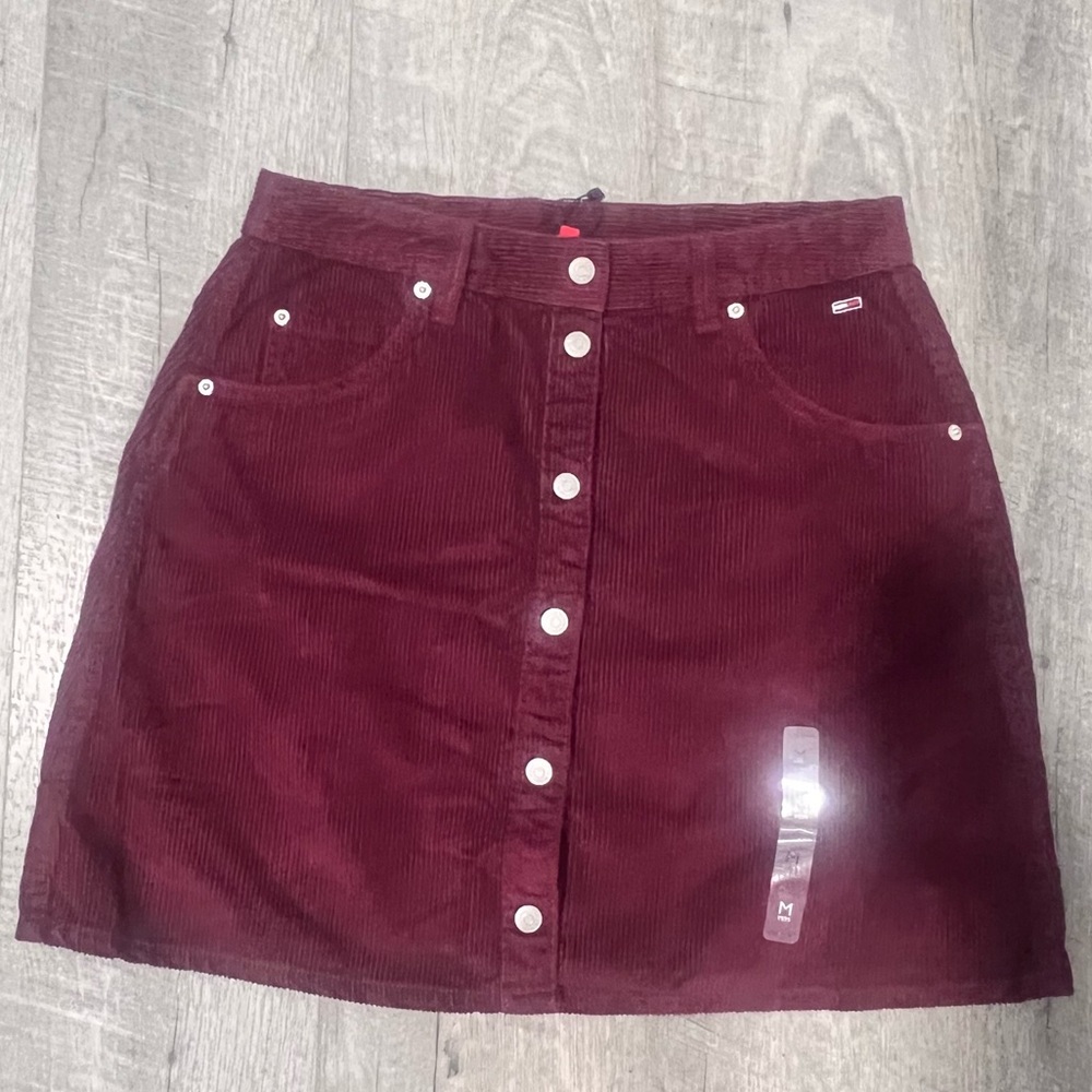 Tommy Hilfiger Jeans Wine Corduroy Button Down Mini Skirt Women's M NWT $69.50